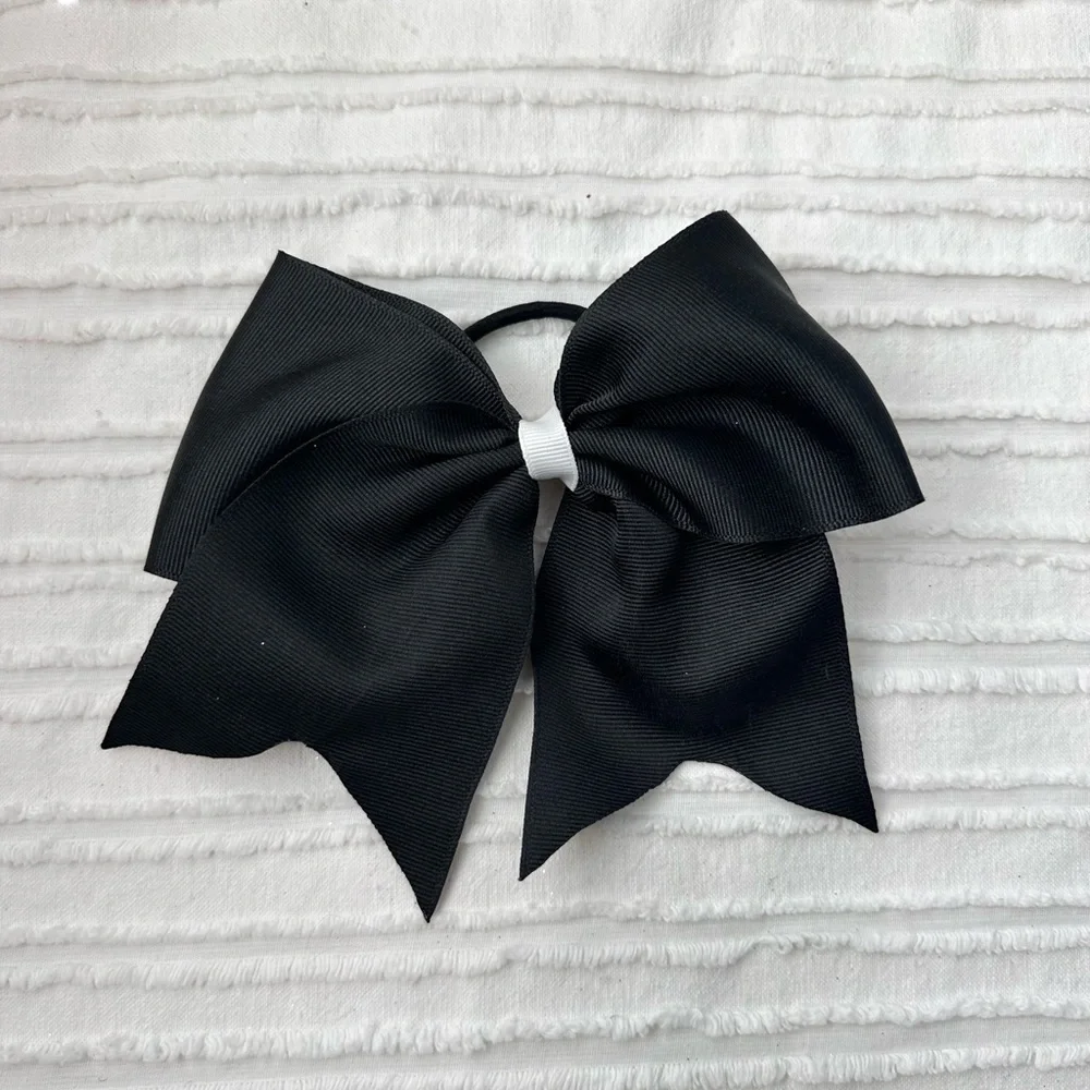 Black Hair Bow with White Accent for Girls